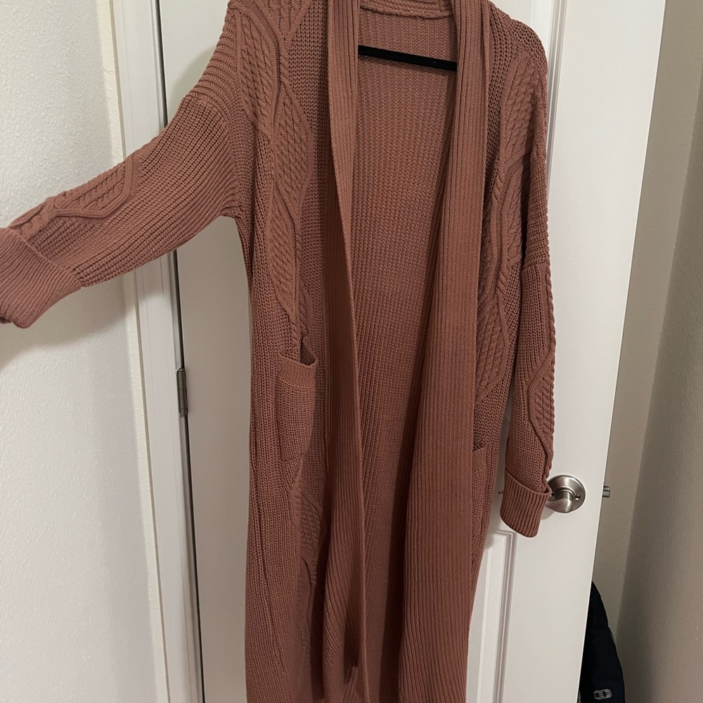 Women's Long Knit Cardigan Sweater - nude/pink color